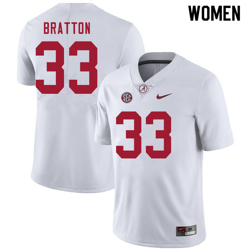 Alabama Crimson Tide Women's Jackson Bratton #33 White NCAA Nike Authentic Stitched 2020 College Football Jersey UY16B26BT